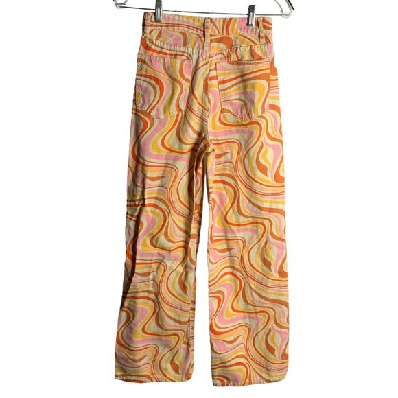 Shein Retro Wide Leg High Rise Jeans XS Orange Swirl Psychedelic 5 Pocket Zip - Picture 3 of 5
